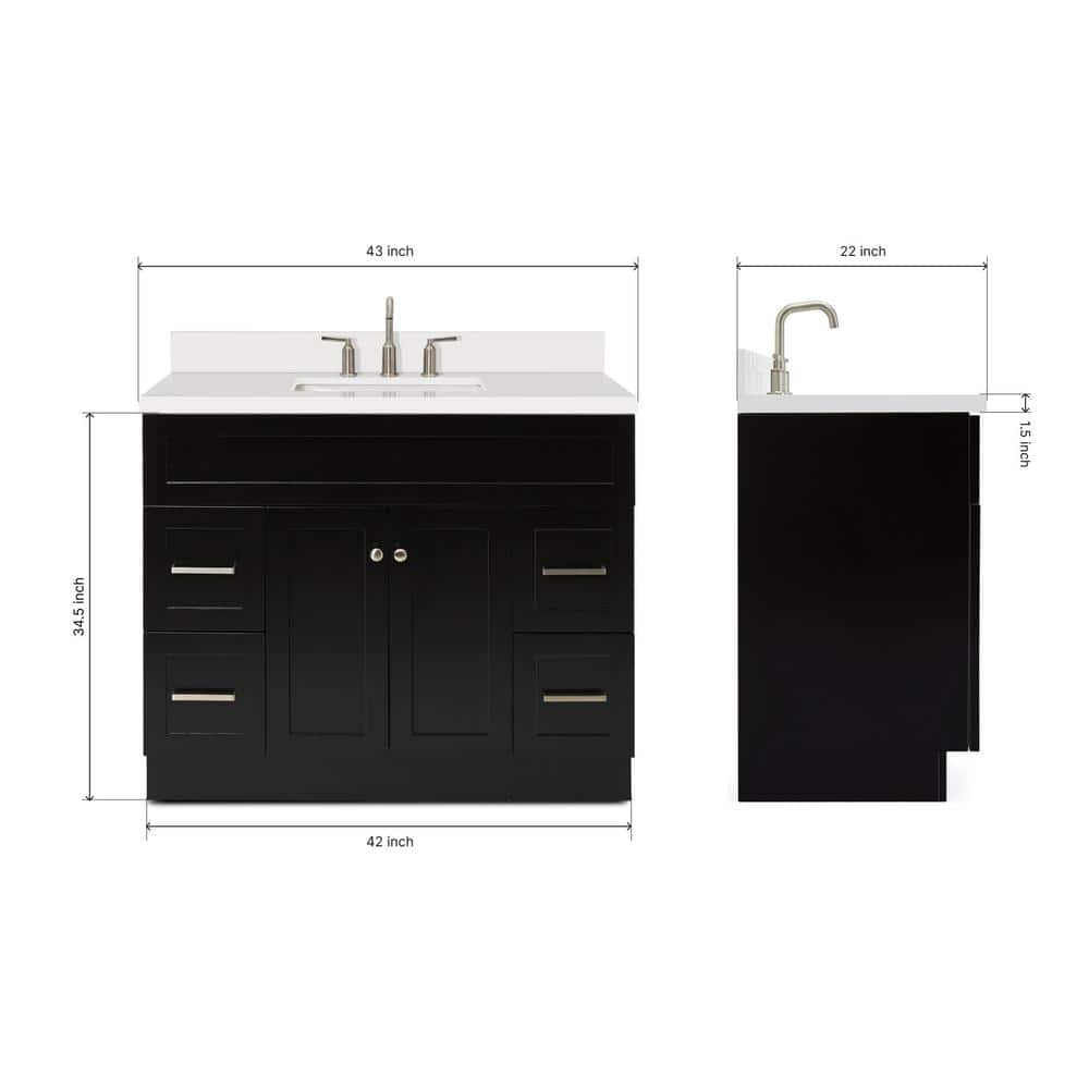 Hamlet 43" Black Solid Wood Vanity with White Quartz Top