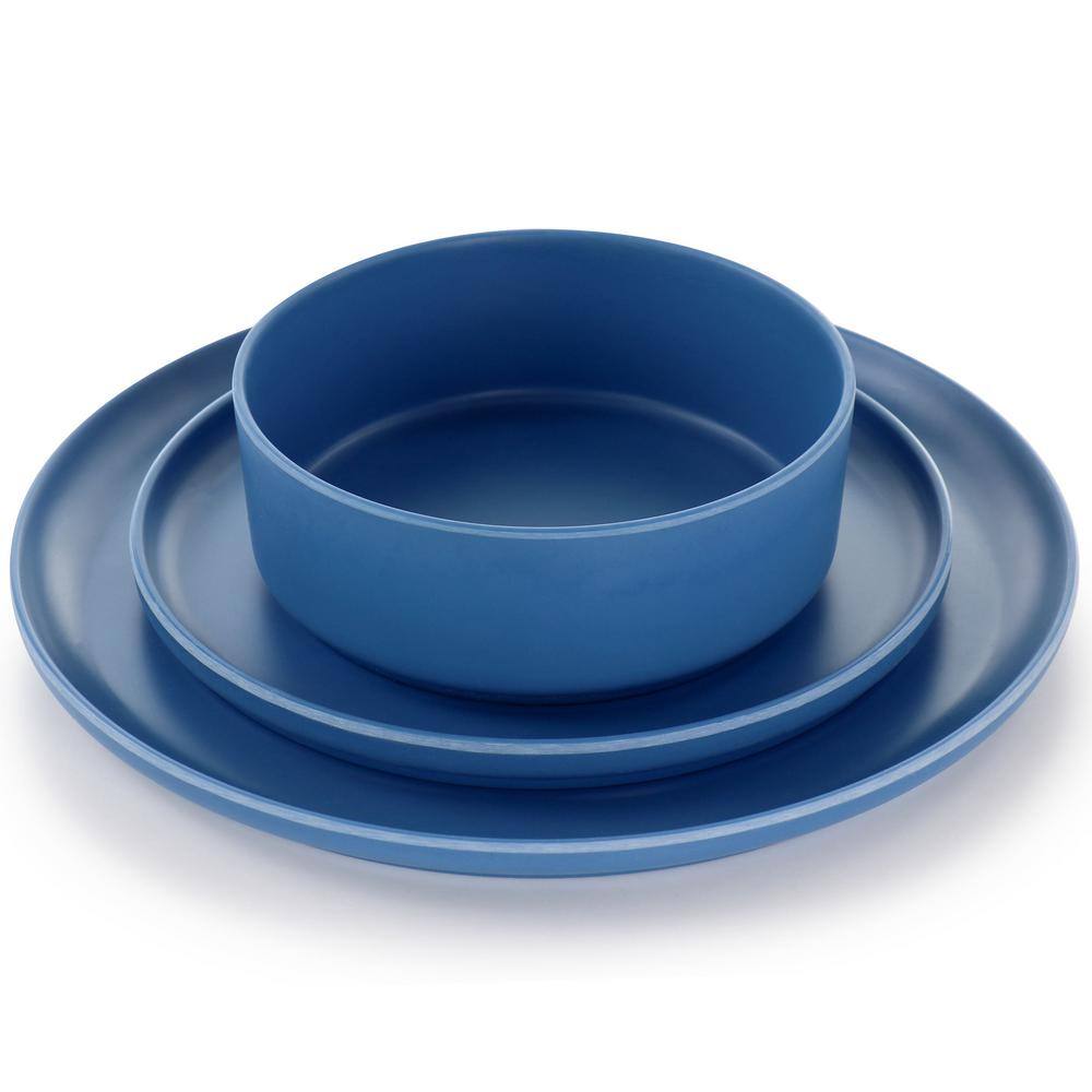 Blue Melamine 12-Piece Stackable Dinnerware Set, Service for 4