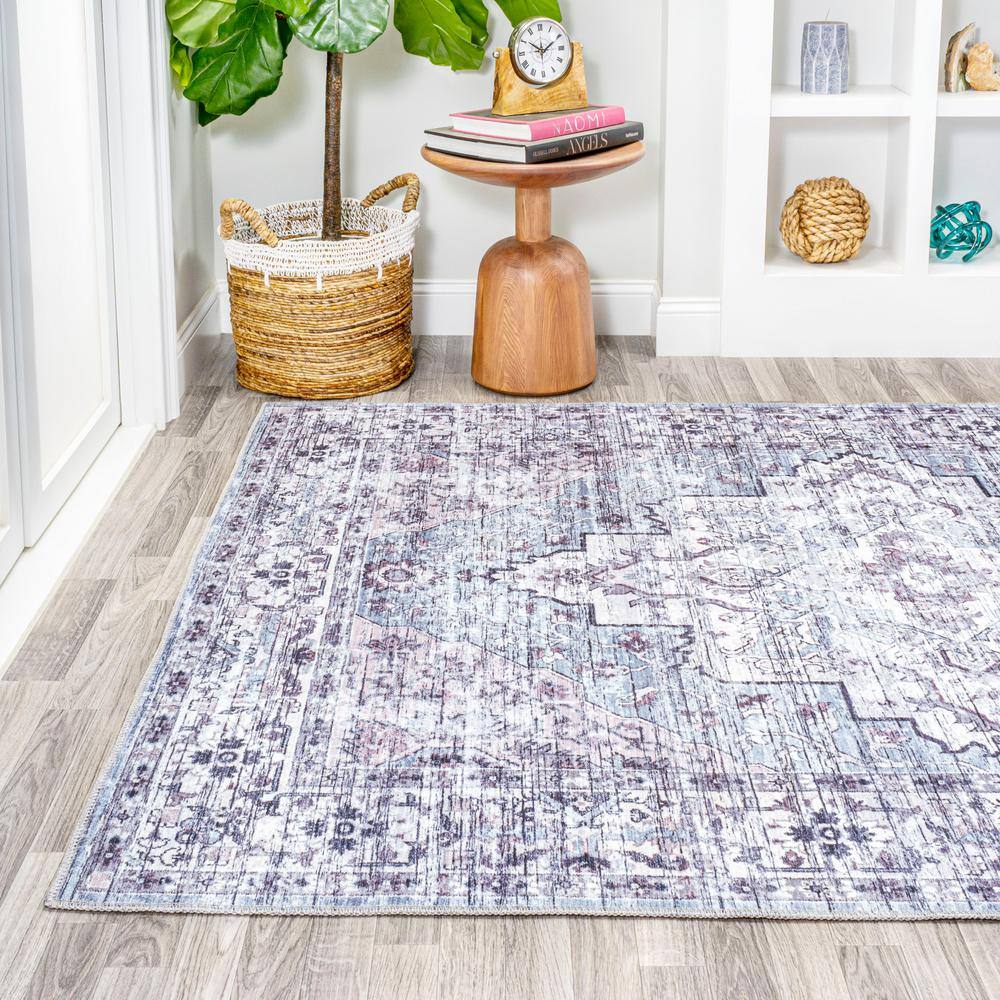 Didim Gray and Purple Medallion Washable 4' x 6' Area Rug