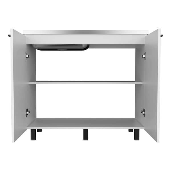 Adrinfly 39.37 in. W x 20.67 in. D x 35.04 in. H Freestanding Utility Base Cabinet with Stainless Steel Countertop and Door