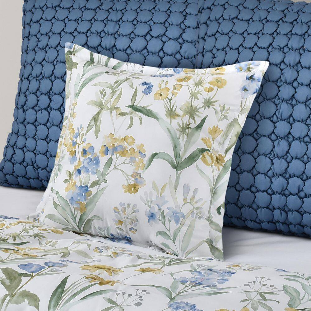 Tahlia Blue Floral 18" Square Decorative Throw Pillow