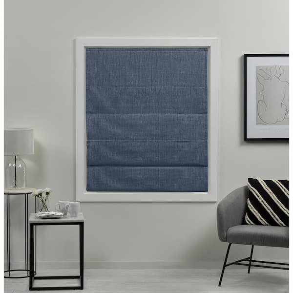 Acadia Denim Blue Cordless Total Blackout Polyester Roman Shade 31 in. W x 64 in. L