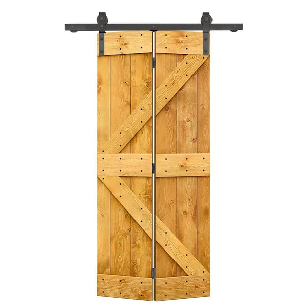 CALHOME 38 in. x 84 in. K Series Solid Core Colonial Maple Stained DIY Wood Bi-Fold Barn Door with Sliding Hardware Kit