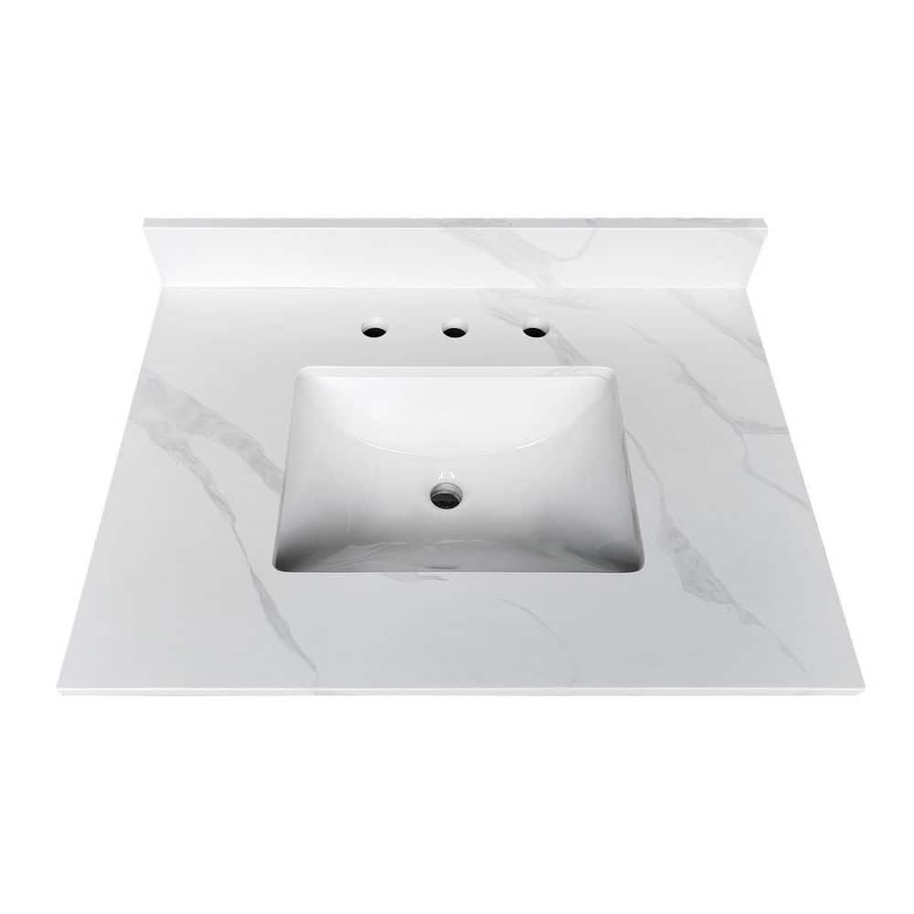 31 in. x 22 in. Drop-In Bathroom Sink in Carrara White Quartz with Undermount Single Bowl, 4 in. Backsplash and 3 price history on PriceWatchPro