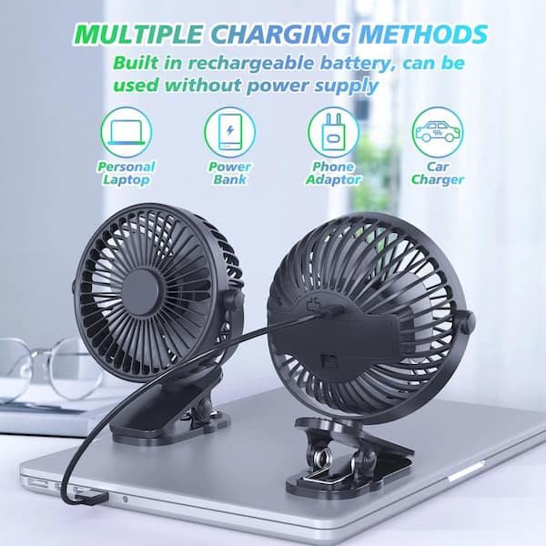 Adrinfly Portable Clip-on Battery Operated 4 in. 3 Fan speeds Pedestal Fan in Black, 360 Rotate & Powerful Wind and Low Noise