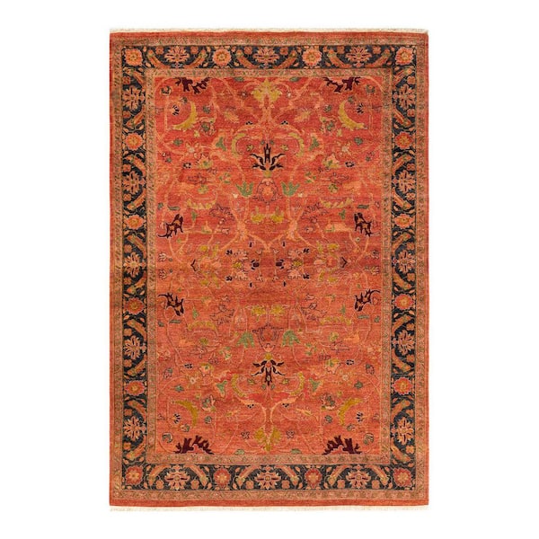Solo Rugs Eclectic One-of-a-Kind Contemporary Orange 6 ft. 0 in. x 8 ft. 9 in. Floral Area Rug