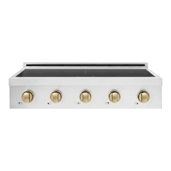 Autograph 36 in. Paramount Induction Rangetop with 5 Element Cooktop in Satin Stainless Steel and Champagne Bronze