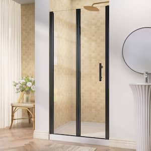 36 to 37.25 in. W. x 72 in. H Bifold Hinged Shower Panel Swing Frameless Shower Door in Black with Clear Glass Handle