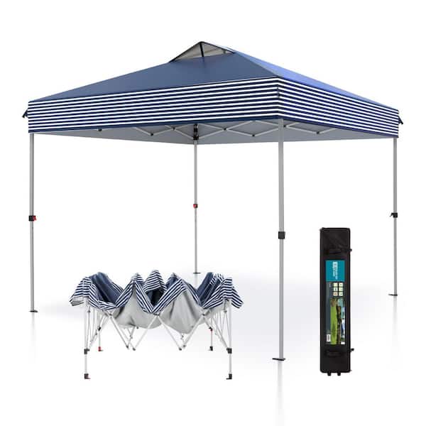 PHI VILLA 10 ft. x 10 ft. Instant Canopy Pop Up Tent in Navy Stripes With Wheeled Bag