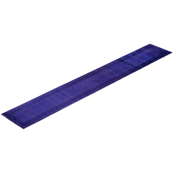 Overdyed Purple 2 ft. x 18 ft. Solid Wool Indoor Runner Rug