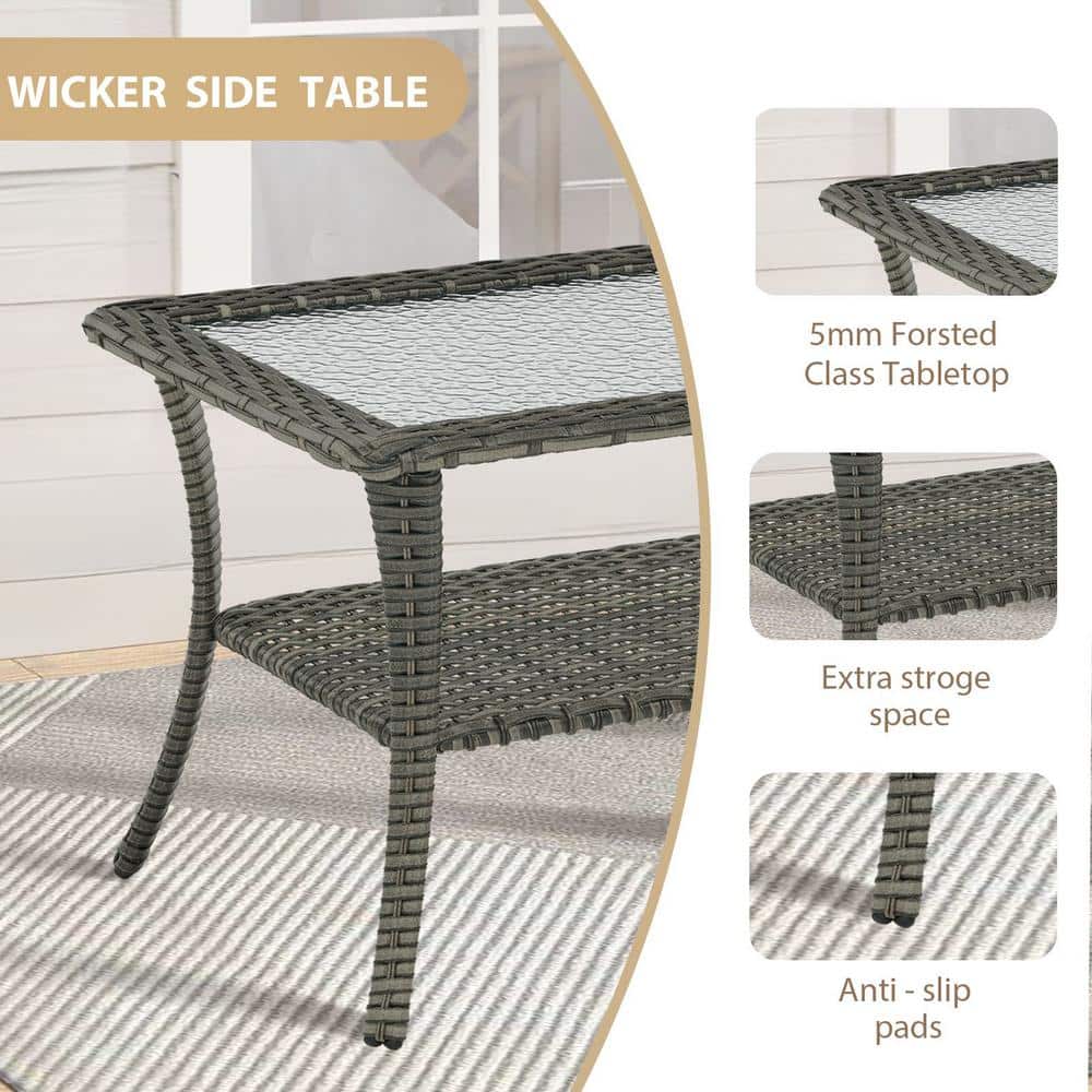 Gray Powder-Coated Steel and Glass Outdoor Cocktail Table
