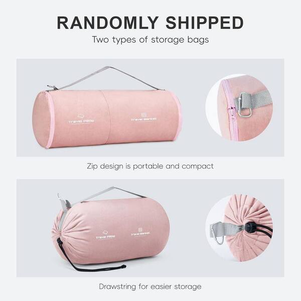 Angel Sar Pink Travel Pillow and Blanket Set with Sleep Mask