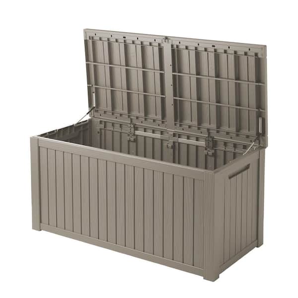 Light Brown 180 Gal. Outdoor Storage Deck Box, Large Lockable Resin Storage Chest Bin for Garden Pool Patio Furniture
