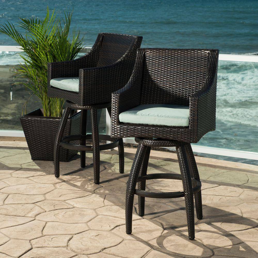Modern Swivel Outdoor Chair Set with Spa Blue Cushions