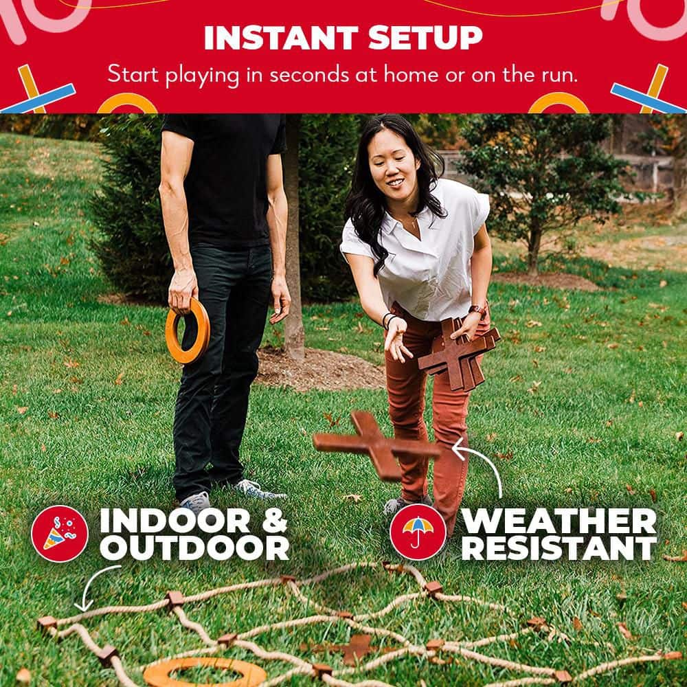 Giant Wooden Outdoor Tic Tac Toe Game with Rope Board