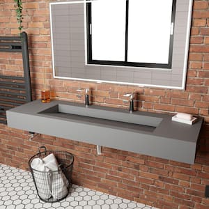 Pyramid 72 in. Wall Mount Solid Surface Single-Basin Rectangle Non Vessel Bathroom Sink in Matte Gray