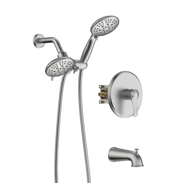 GIVING TREE 11-Spray Patterns 4 in. 2.0 GPM Round Wall Mount Adjustable Dual Shower Heads Handheld Shower Head in Brushed Nickel