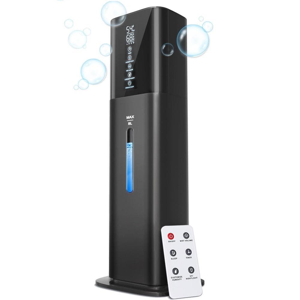 Black 2.11 Gallon Ultrasonic Cool Mist Tower Humidifier with Remote