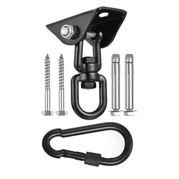 Heavy Duty 360° Rotating Hammock Hanging Kit 1200 lb Capacity Chair Hardware with Hooks for Ceiling, Yoga, Gym, Black