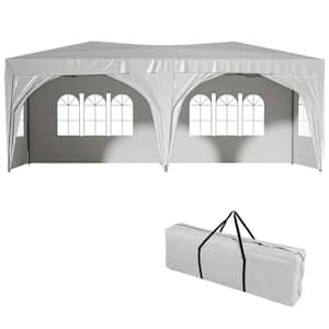 10 ft. x 20 ft. White Pop Up Portable Party Folding Tent with 6 Removable Sidewalls, Carry Bag 6-piece Weight Bag