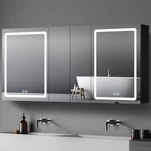 60 in. W x 30 in. H Surface Mount Rectangular Black Aluminum Defogging Lighted Bathroom Medicine Cabinet with Mirror