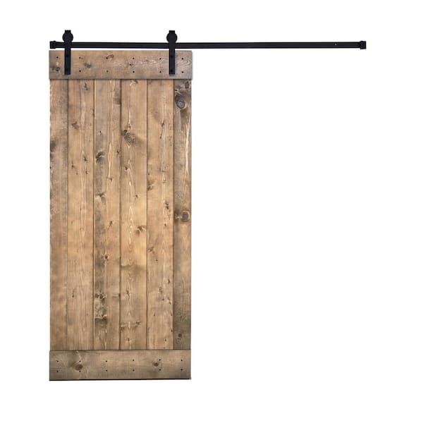 Akicon Z1 Series 30 in. x 84 in. 12 Panel Dark Walnut Painted Wood Sliding Door with Installation Hardware Kit