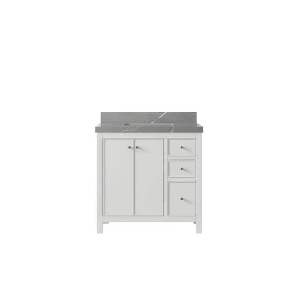 Willow Collections Chicago 36 in. Single Sink Freestanding White Bath Vanity with Piatra Gray Qt. Top Unassembled
