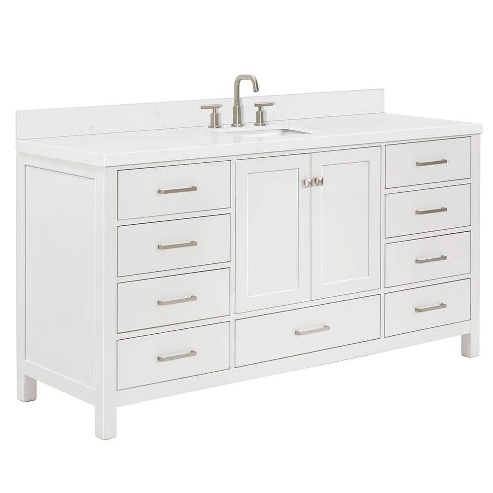 Cambridge 66" White Hardwood Freestanding Single Basin Vanity