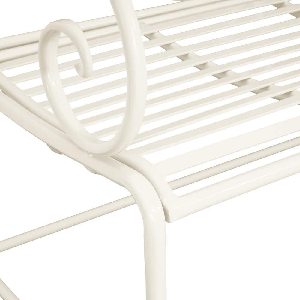 Matte White Iron Outdoor Garden Bench with Floral Design, 41"