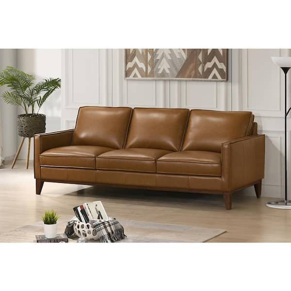 New Classic Furniture Caspar 85 in. Caramel Square Arm Leather Rectangle Sofa, Caramel