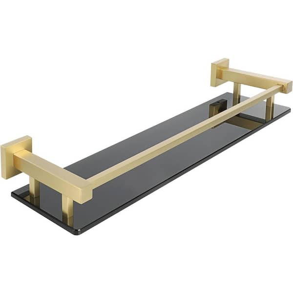 16 in. W x 5.12 in. D Black Decorative Wall Shelf, Bathroom Glass Shelf