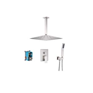 12 in. 1.75 GPM Pressure Balance Shower System Set with Square Head Shower and Handheld Shower in Brushed Nickel