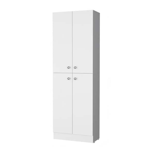 11.80 in. W x 23.60 in. D x 71.10 in. H White Wood Freestanding Linen Cabinet w/4-Doors and 5-Hidden Shelves in White