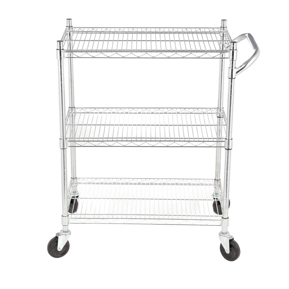 Oceanstar Chrome 3-Tier Adjustable Heavy-Duty Utility Cart