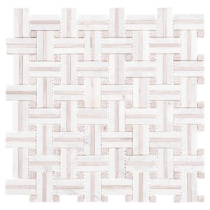 Fabrique Jacard White/Tan 12 in. x 12 in. Woven Look Smooth Natural Stone Floor and Wall Tile (5 sq. ft./Case)