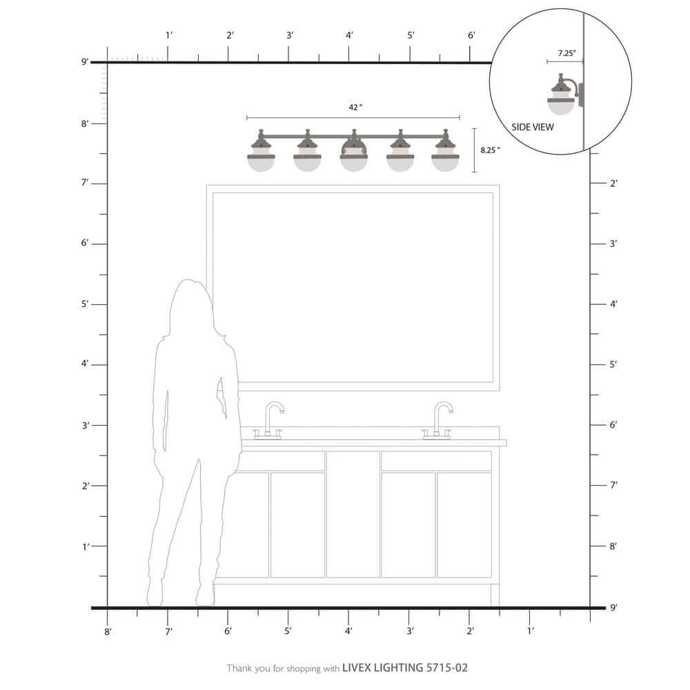 Polished Brass 5-Light Vanity with Satin Opal Glass