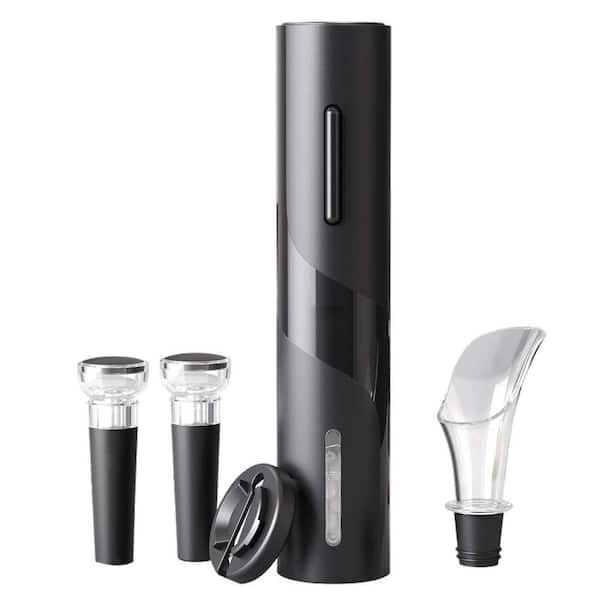 Electric Wine Opener Set Black Wine Accessory Kit with Foil Cutter Vacuum Stopper and Wine Aerator Pourer