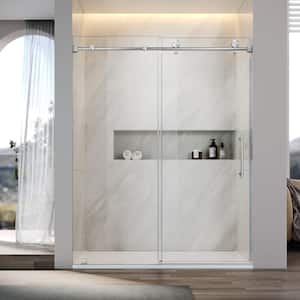 UKS03 60 in. W x 76 in. H Sliding Frameless Shower Door in Brushed Nickel with Enduro Shield 5/16 in. SGCC Clear Glass