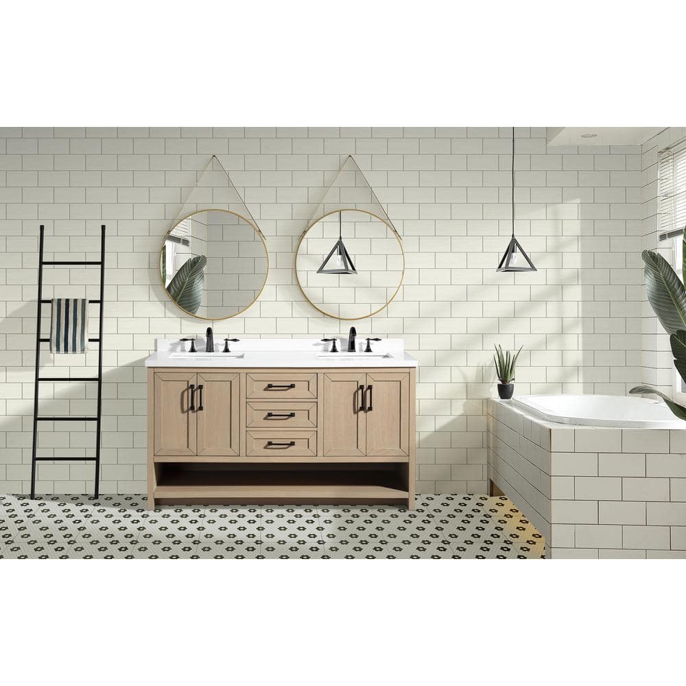 Venice 60" Oak Gray Solid Wood Double Bathroom Vanity