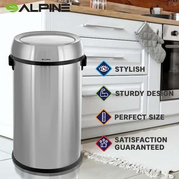 Stainless Steel Slim Open Trash Can, 10.5 Gallon | Alpine Industries