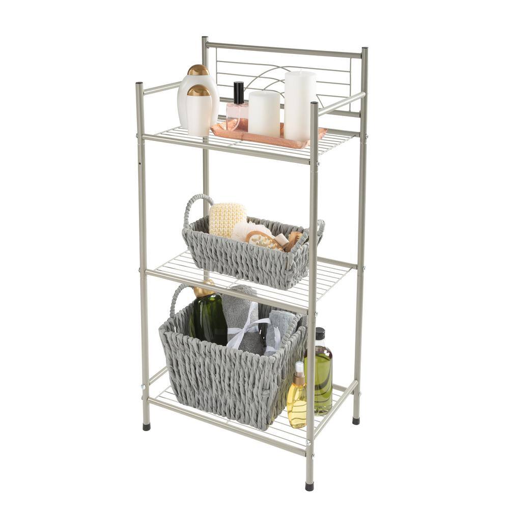 Satin Nickel 3-Tier Free Standing Bathroom Storage Rack