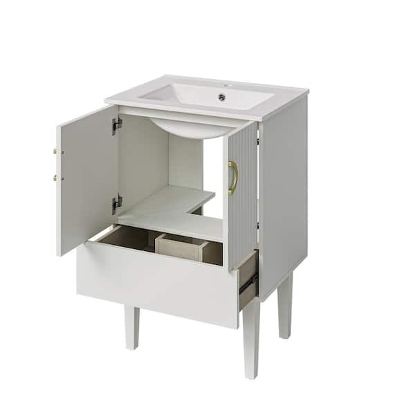 Unbranded 24 in. W x 22 in. D x 35.6 in. H Freestanding Bath Vanity in White with Drawer, Doors and One White Ceramic Sink Top