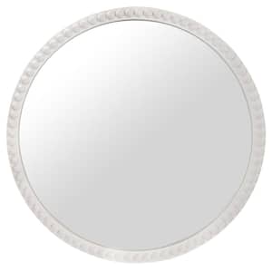 30 in. W x 30 in. H White Ballpoint Round Contemporary Style Beaded Framed Vanity Interior Design Home Decor Wall Mirror