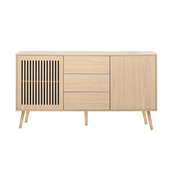 Tileon 58.2 in. W x 15.7 in. D x 31.8 in. H Brown Linen Cabinet Modern Cabinet with 2 Doors and 3 Drawers
