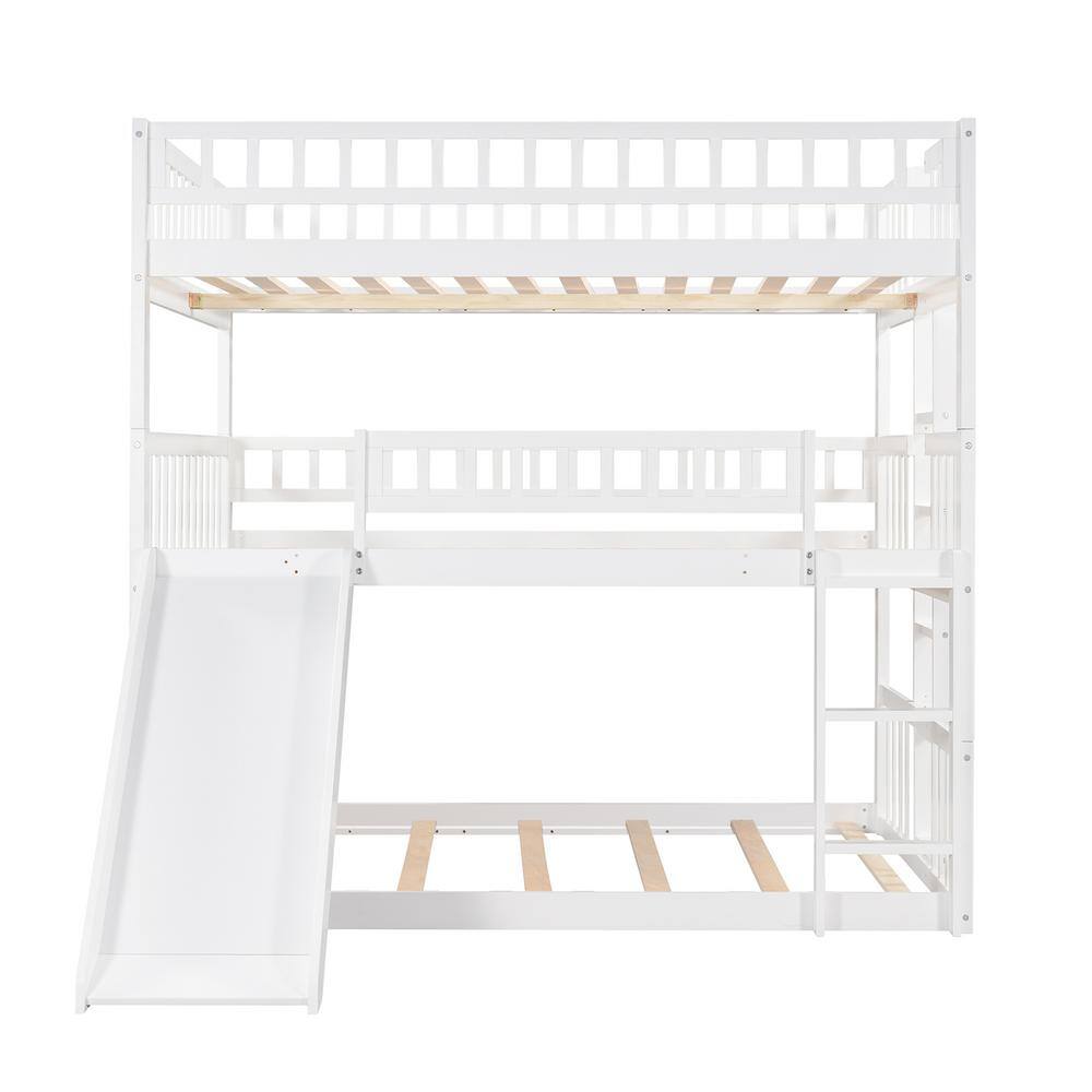 Qualler White Full Over Full Over Full Triple Bunk Bed with Slide ...