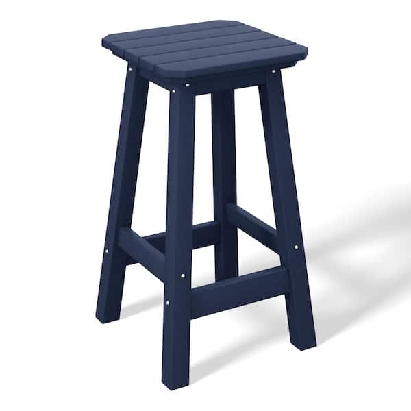 WESTIN OUTDOOR Laguna 24 in. HDPE Plastic All Weather Square Seat Backless Counter Height Outdoor Bar Stool in Navy Blue