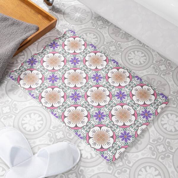 Purple 15.35 in. x 23.62 in. Flower Stone Non Slip Bath Mat BATHW