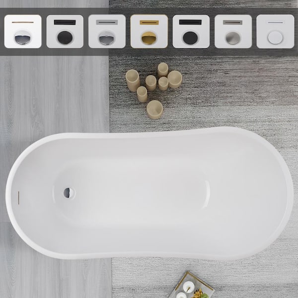 Clermont 59 in. Acrylic Freestanding Flatbottom Bathtub in White/Integrated Overflow