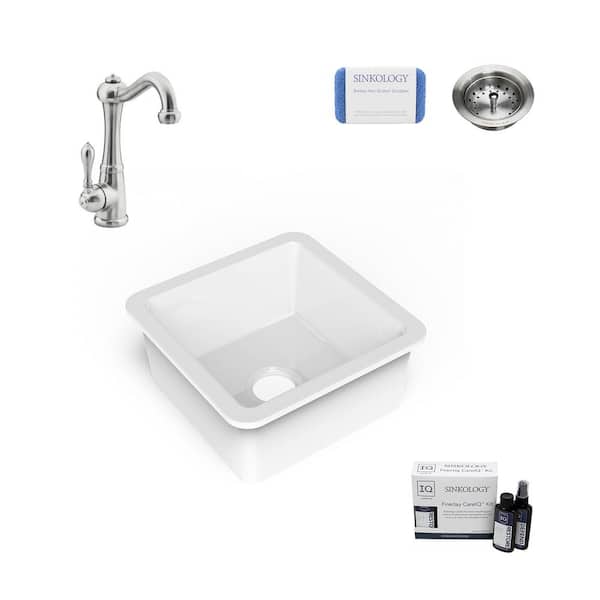 SINKOLOGY Amplify Fireclay 18.1 in. Single Bowl Undermount Bar Prep Sink with Pfister Marielle Faucet and Drain