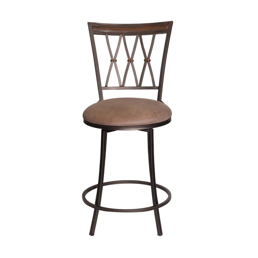 Sedona 24" Brown Leather Swivel Counter Stool with Metal Frame